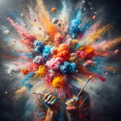 Fotobehang Explosion of colors out of an artist in concept of creative and art inspiration © Nicoleta