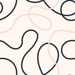 Naive seamless squiggle pattern with bright pink and purple wavy lines on a light background. Creative abstract squiggle style drawing background.