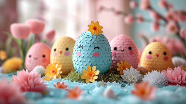 Easter's charm  a serene sunrise, playful bunny, or intricate still life. Adorned with pastels, blossoms, and eggs, it captures the essence of family, tradition, and spring's beauty,  generative AI