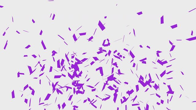 Slow motion of Purple Confetti on white, green and alpha matte background.