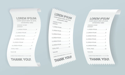 Naklejka premium Payment check isometric set. Buying financial invoice bill purchasing calculate pay vector isolated. Receipt the seller forms at the online checkout for transfer to the buyer or client, paper piece