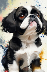 A cute shih Tzu dog, it’s a digital art painting with paint splash in the background.