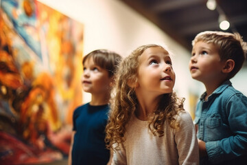 Obraz premium Generative AI technology picture people have art day visiting museum paintings gallery