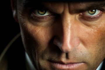 Obraz premium Old fashioned detective or mafia man woman in retro style hat Generative AI picture portrait