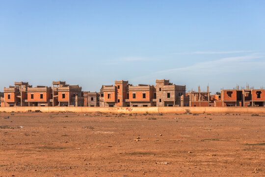 View of a residential district outside Marrakech Medina, Morocco.
