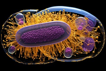 A highly detailed 3D rendering of a bacterial cell with flagella and internal structures - obrazy, fototapety, plakaty
