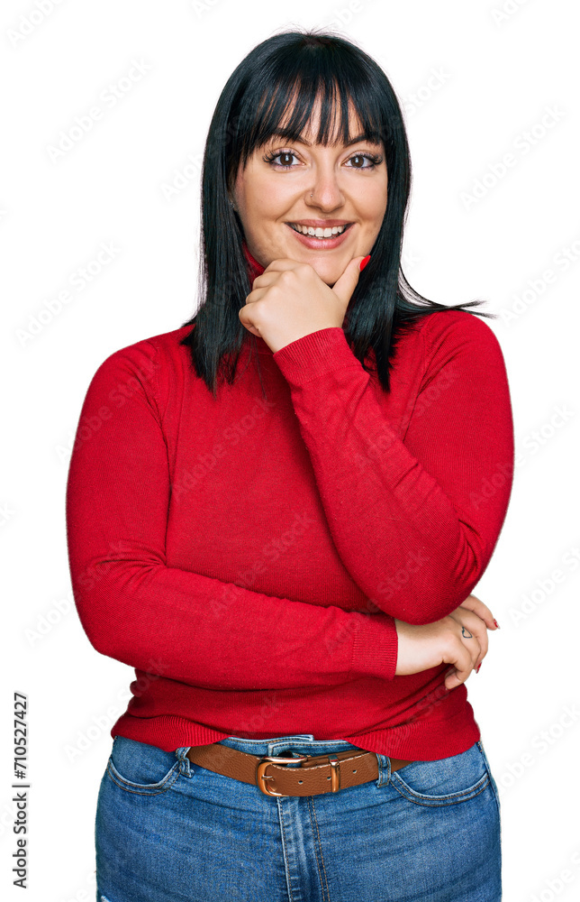 Sticker young hispanic woman wearing casual clothes looking confident at the camera smiling with crossed arm