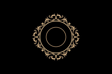 Circular luxury gold frame border ornament, design vector template. Filigree baroque decoration style.