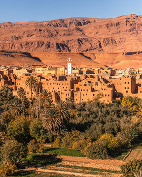 View of Berber Villages along the road on the High Atlas Mountains, Tinghir, Morocco.
