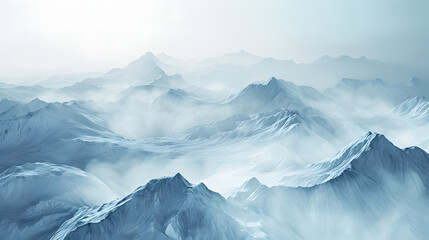 Winter mountain landscape, snow covered blue mountains 