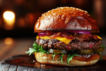 Juicy gourmet burger on brioche bun