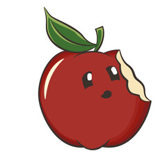 vector icon illustration of a cute bitten red apple character mascot