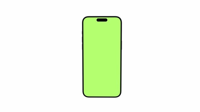 Mobile phone with blank green screen, front view, isolated on white background. For presentation on mockup screen 3D render