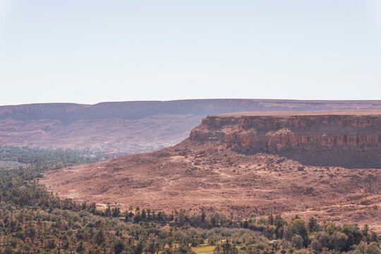 View of the Palmeraie, a valley with palm trees along the Ziz Valley with canyon near Errachidia, Morocco.