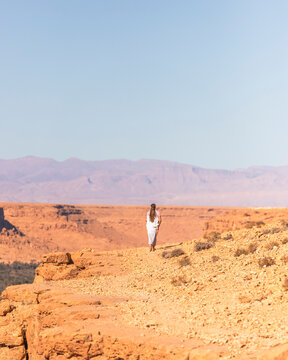 View of tourists at Ziz Valley, a valley with canyons in Central Morocco.