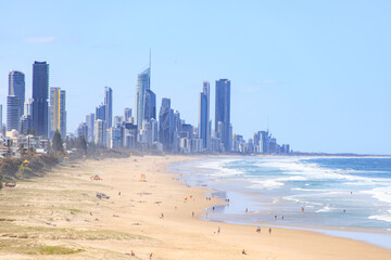 Sunny Day at Gold Coast Beach with Cityscape View