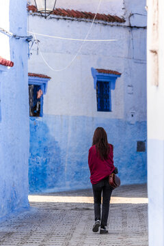 View of Chefchaouen (Chaouen) Medina, a city in the Rif Mountains of northwest Morocco.