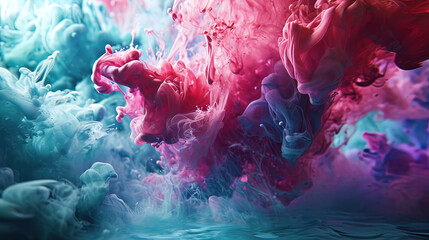 Abstract paints mixed in water, creating unique artificial landscapes