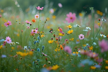 Meadow of wildflowers invites pollinators in flowers