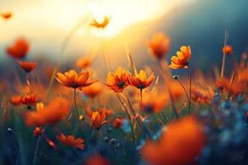 Obraz premium Orange cosmos add warmth to meadow