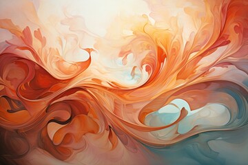 A visually striking abstract painting featuring a vibrant combination of oranges and blues, An...