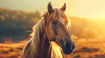 A beautiful portrait of a horse with bright eyes radiating confidence and tenderness - obrazy, fototapety, plakaty