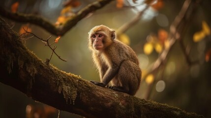 Obraz premium japanese macaque sitting on a tree
