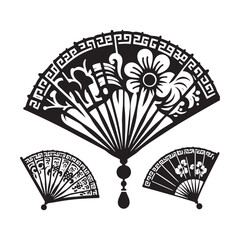 Timeless Imagery Captured: Chinese Fans Silhouette Stock Perfect for New Year Celebrations - Chinese New Year Silhouette - Chinese Fans Vector Stock
