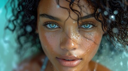 beauty of african american women wavy hair, in the style of fine art photography, 32k uhd, barbizon school, energetic, high definition, afro-colombian themes, seapunk