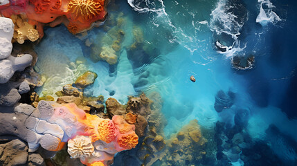 coral reef in aquarium,Photo of a vibrant coral reef teeming with tropical fish created with Generative AI technology