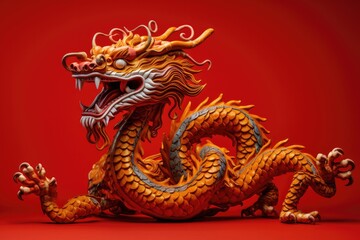 Chinese New Year zodiac Dragon on red background.