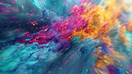 Colored bursts and lines that create dynamic movement in abstract work