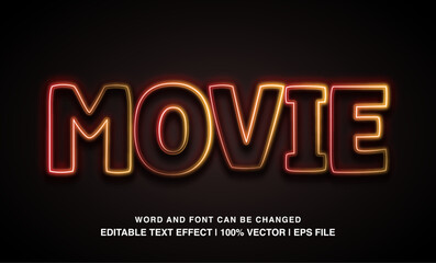 Movie text effect template, neon light futuristic typeface text style, premium vector