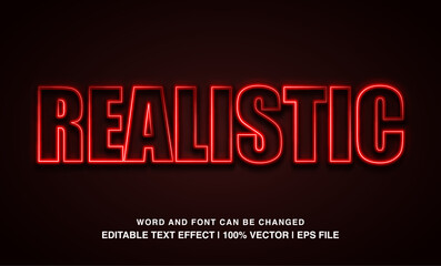 Realistic text effect template, red neon light futuristic typeface text style, premium vector