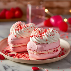 Obraz na płótnie Canvas Beautiful pink Valentine's day Macarons.
