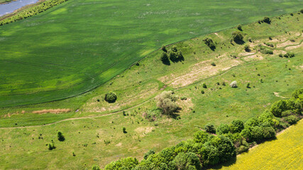 Obraz premium aerial view of farm land. drone shot.
