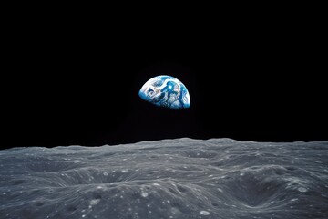 Behold the breathtaking image of Earth as seen from the surface of the moon, An awe-inspiring view of Earth from the Moon's surface, AI Generated