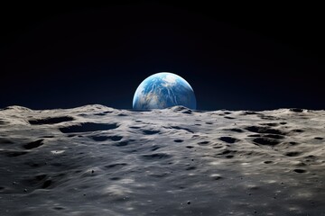 Experience the awe-inspiring view of the Earth from the moon, showcasing the beauty and fragility of our planet, An awe-inspiring view of Earth from the Moon's surface, AI Generated