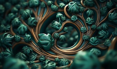A seamless tileable jade tree pattern, spiral carvings, octane renderer, trending on CGsociety. Geneative Ai

