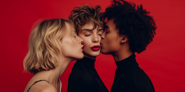 Love Triangle | Polyamores Paar k&uuml;sst zu dritt