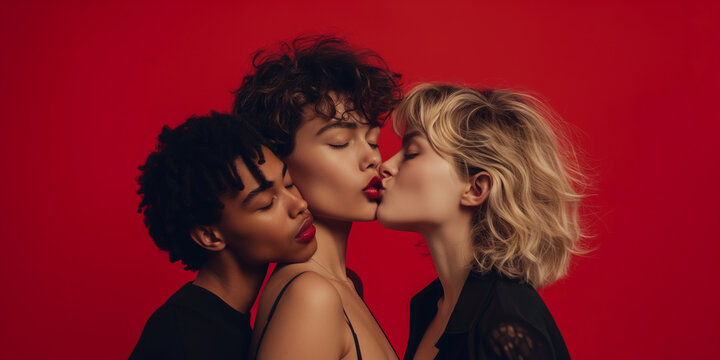 Love Triangle | Polyamores Paar k&uuml;sst zu dritt