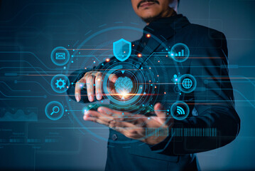 The finger scanning allows access to security and identification of big Data information and Cloud...