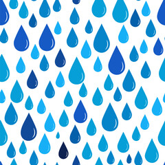 Rainy seamless pattern. Blue raindrops on white background. Vector decoration