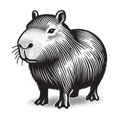 Capybara animal. Vintage engraving illustration, logo. Woodcut