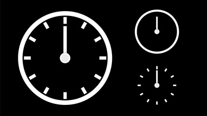 Clock icon, minimal style. arrow show12 hr. from number 12 to 12. on the black background