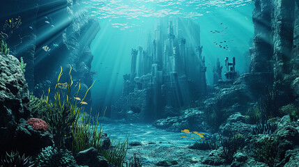 The ocean fairy tale with underwater caulals in the role of magic stones - obrazy, fototapety, plakaty