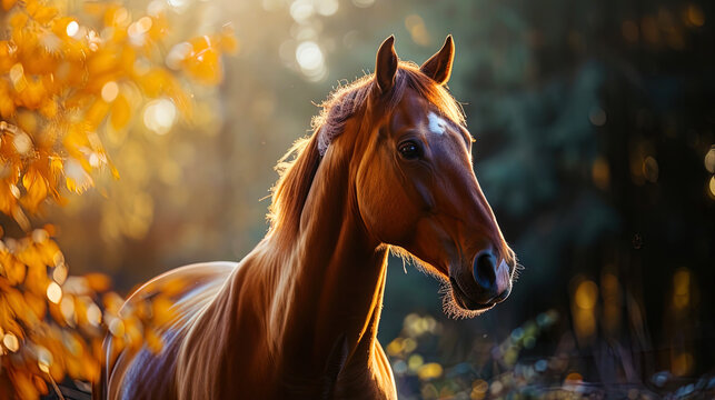 The portrait of a beautiful horse surrounded by bright colors expresses its sophistication and dig