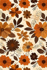 Pattern with brown flowers and leaves