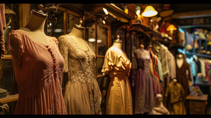 Vintage costumed mannequins, decorated in the 1920s style, create an atmosphere of past eras