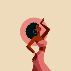 flat design of a graceful woman dancing and posing like a model